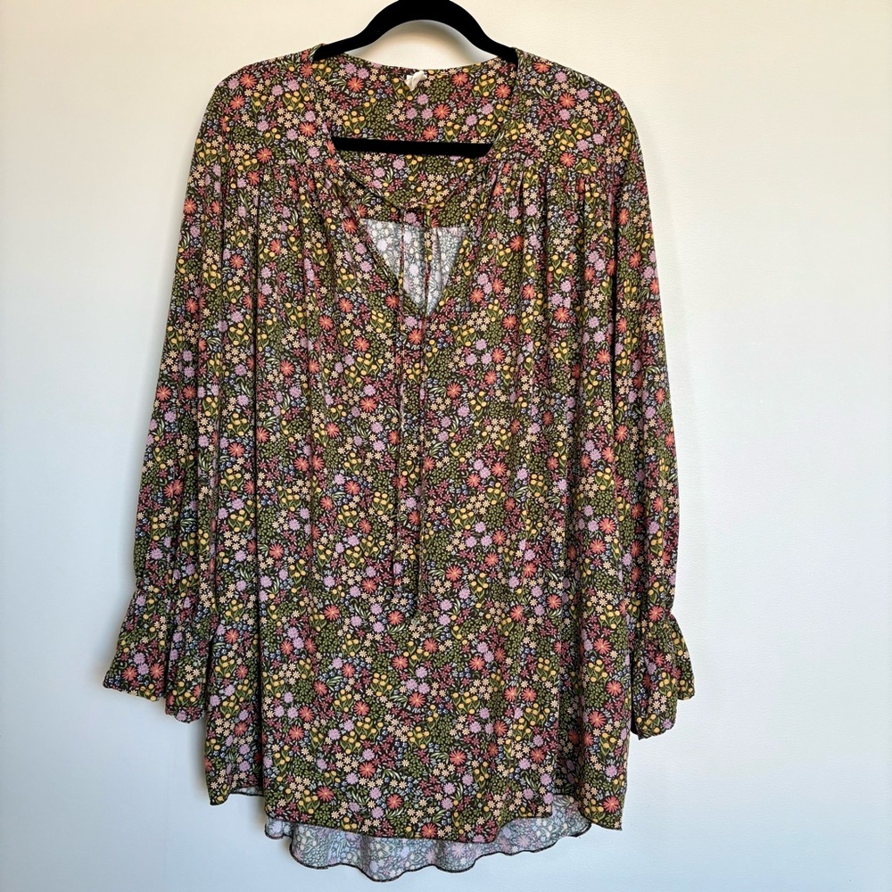 Zócalo Floral Boho Tunic Top Mini Dress XS/S – Long Sleeve Pockets Cottagecore